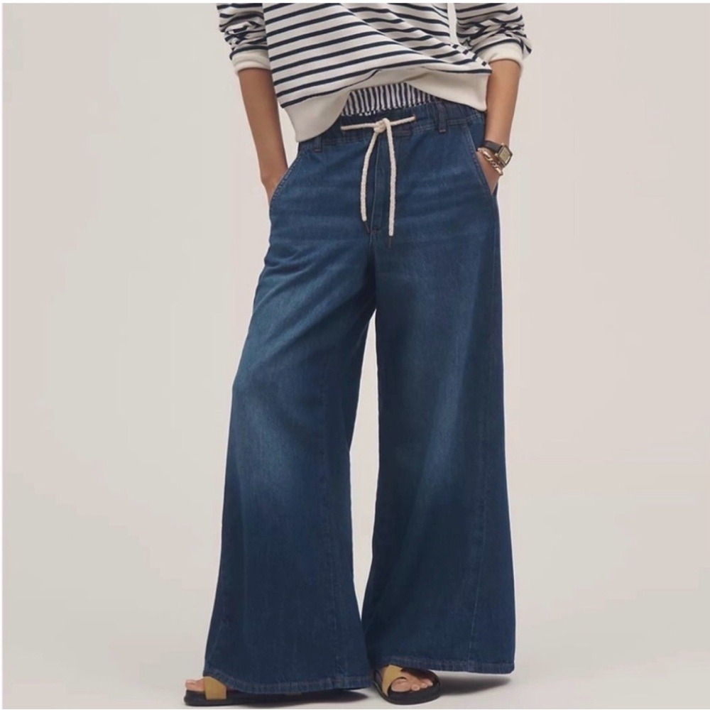 YFB Young Fabulous‎ & Broke Wide Leg Soft Denim Drawstring Pants XS Blue Boho